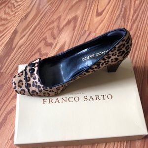 Franco Sarto cheetah print fur chunk heel